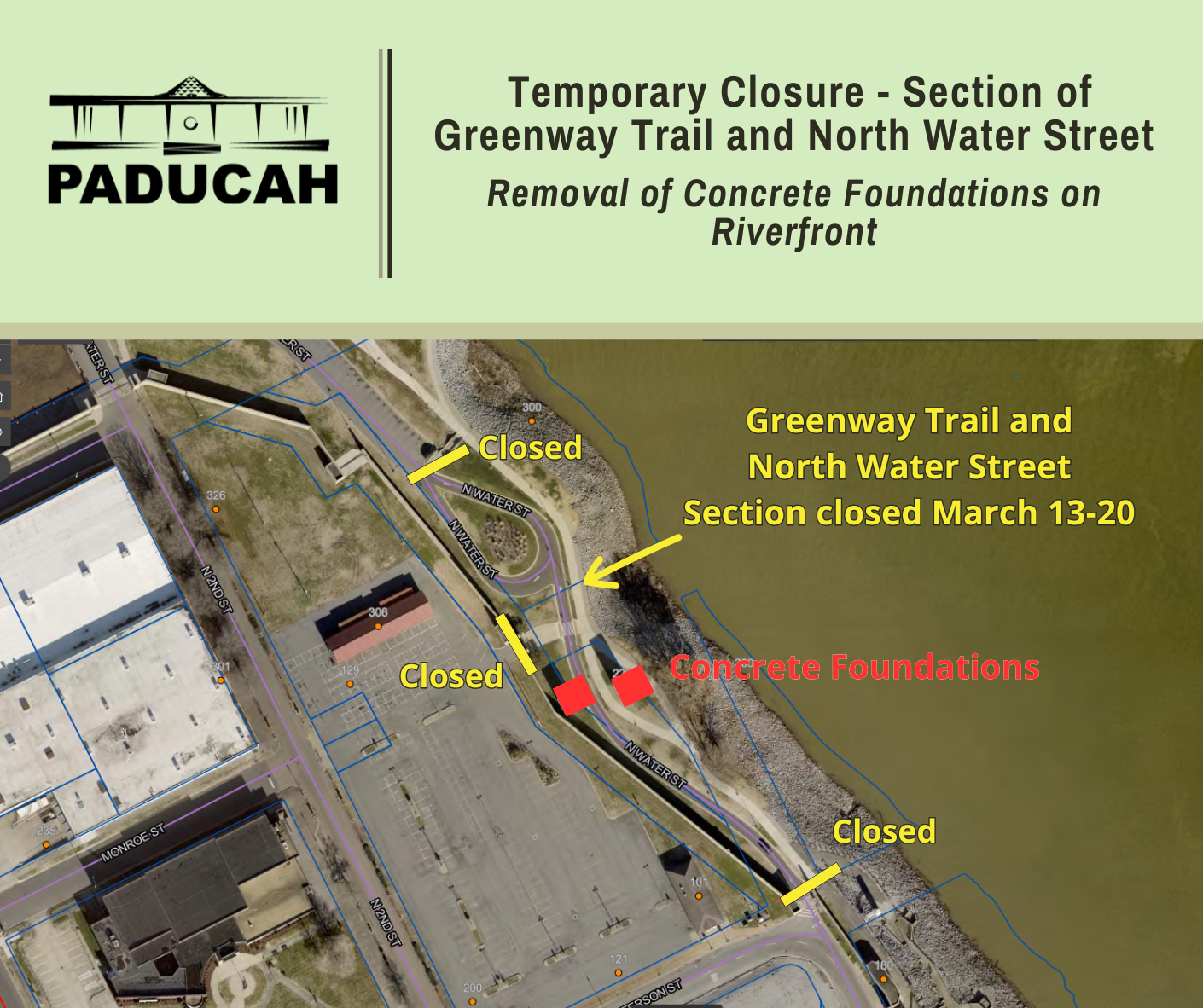 aerial map showing location of foundations and closures